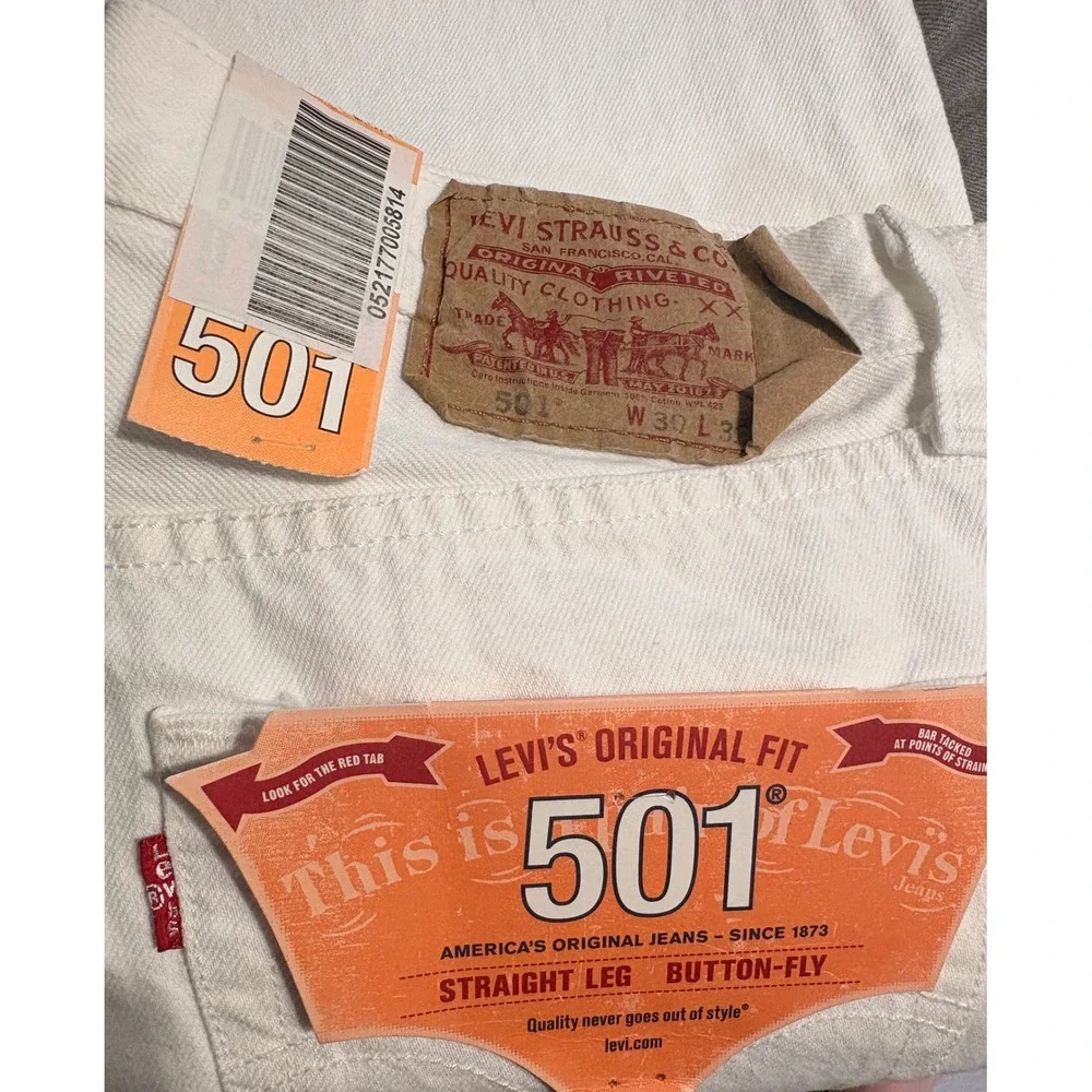 Y2K Levis 501 Original Fit Straight Leg White Jeans Mens 30x32 NWT Button Fly